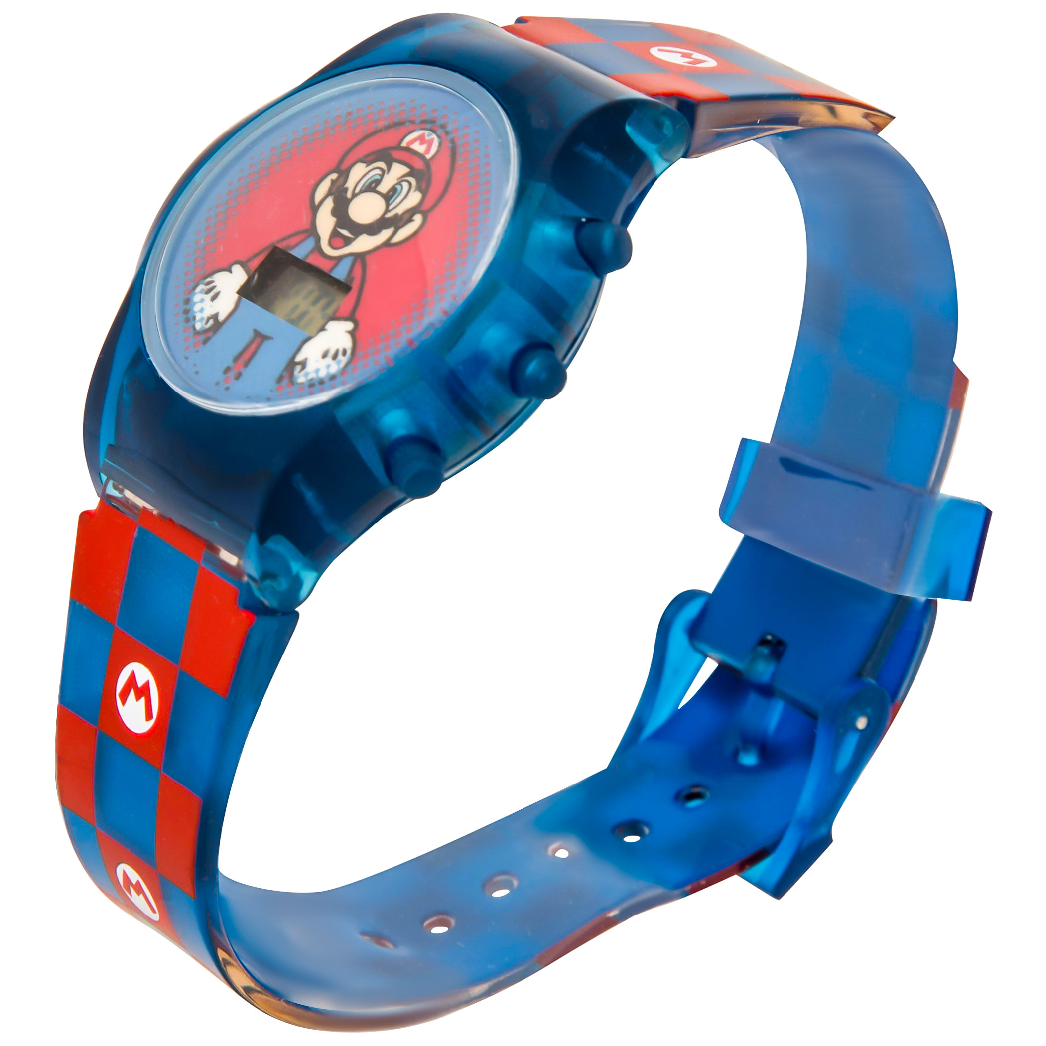 Super Mario Bros. Kid's LCD Watch with Checkered Strap